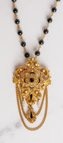 Signed Vintage Florenza Collectible Brooch Pendant on a Black Stone Rosary Chain Necklace