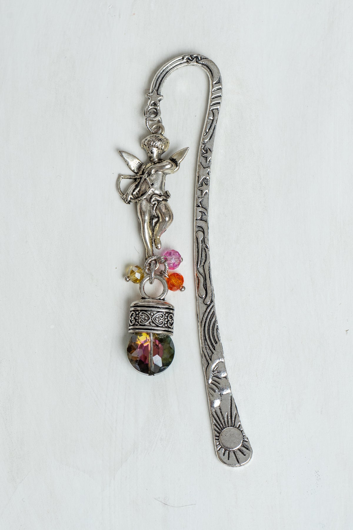 Silver Tone Angel on a Custom Shepherd's Hook Metal Bookmark with Crystal Drop