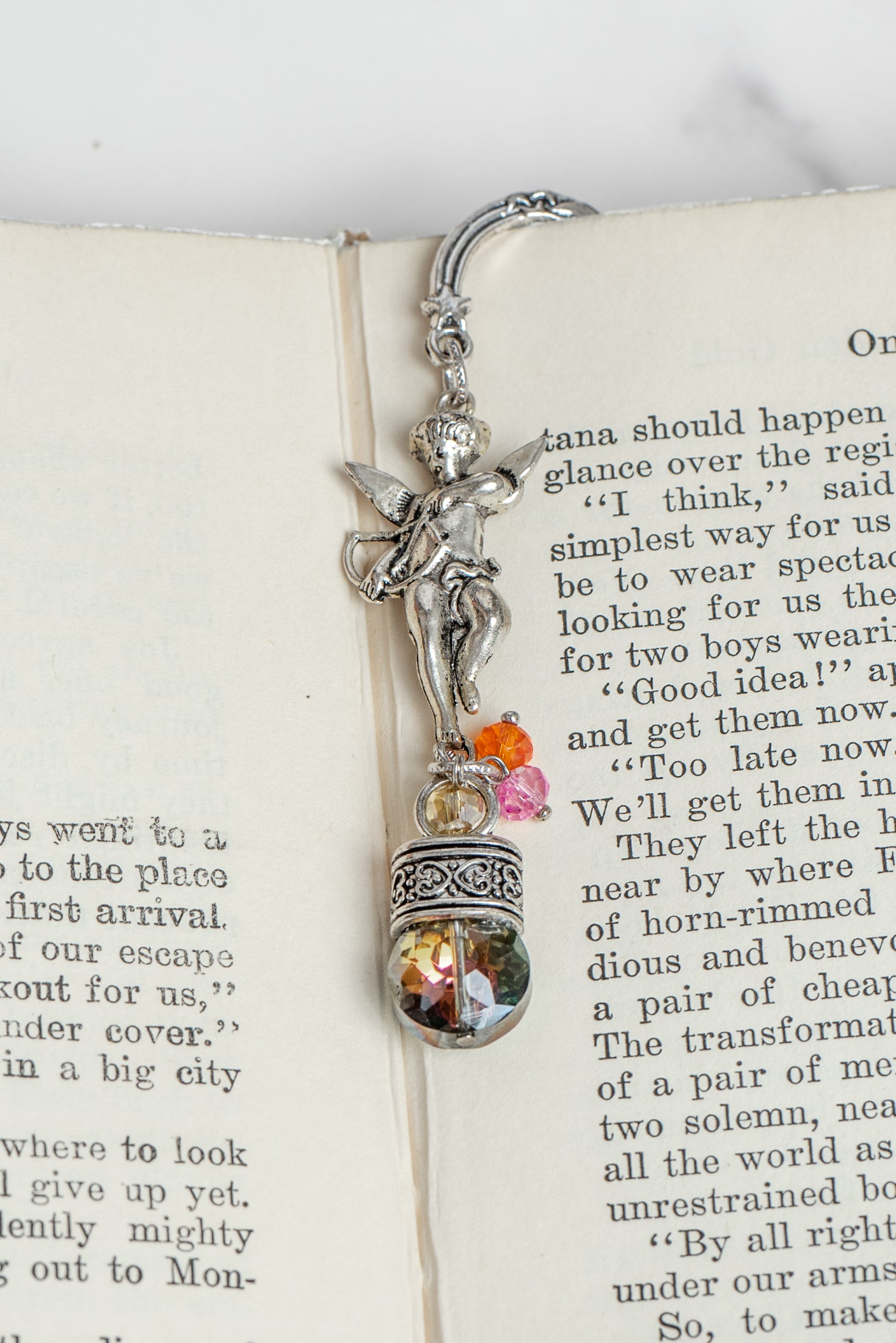Silver Angel & Multicolored Crystal Shepherd’s Hook Custom Bible Bookmark