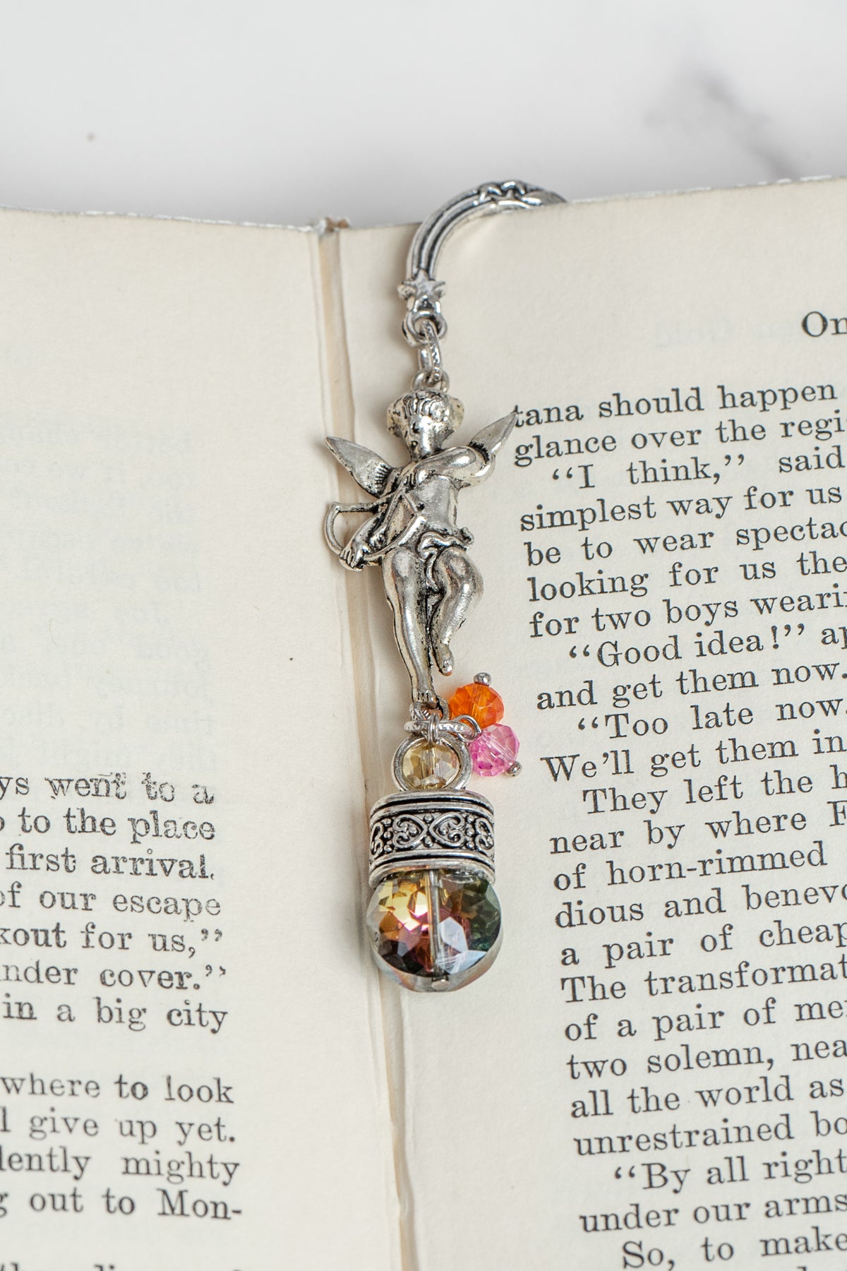 Silver Tone Angel on a Custom Shepherd's Hook Metal Bookmark with Crystal Drop