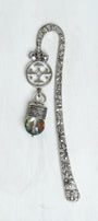 Filigree Cross and Crystal Drop on Custom Silver Tone Metal Shepherd's Hook Bookmark