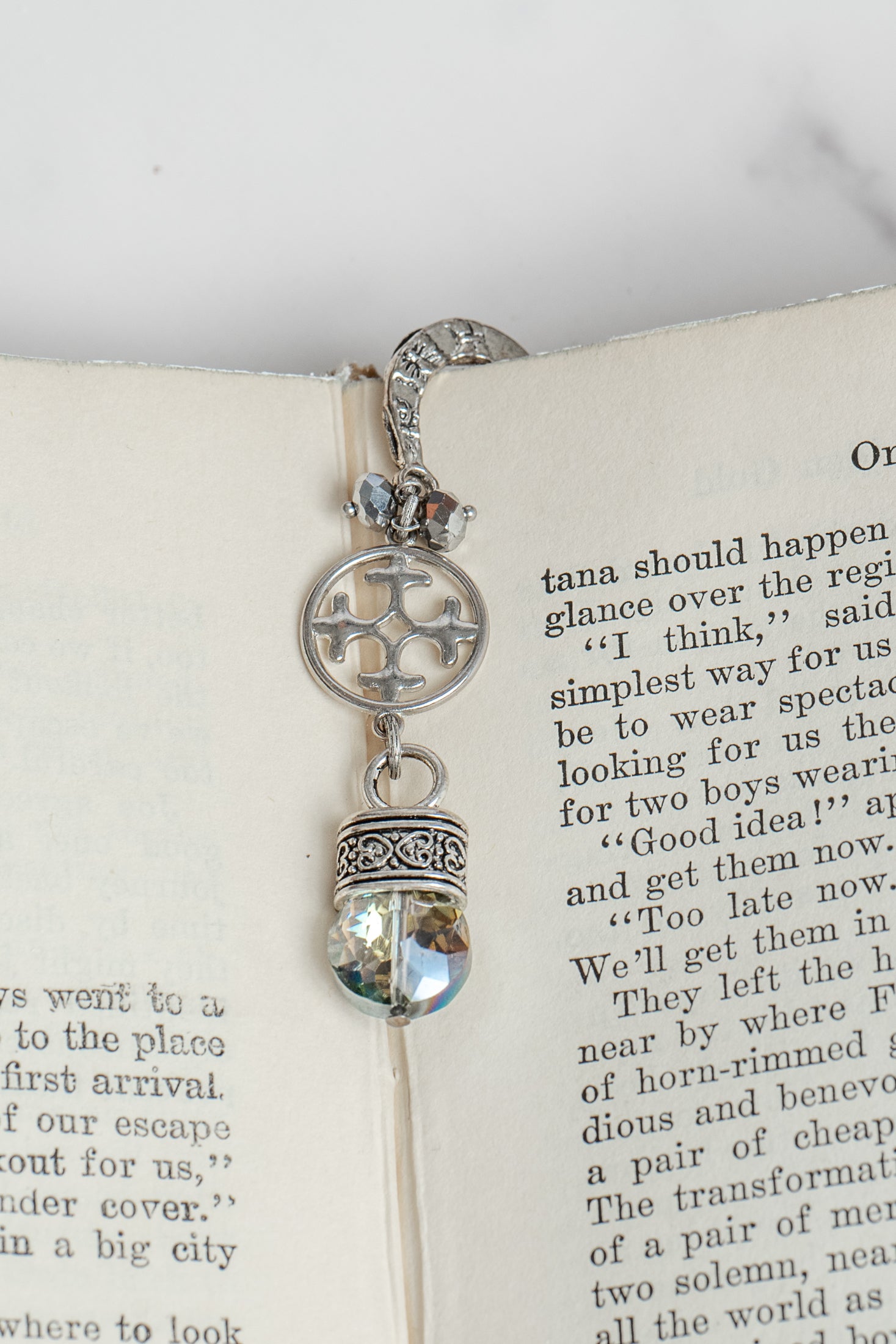 OpenCross and Crystal Drop on Custom Silver Shepherd's Hook Bookmark