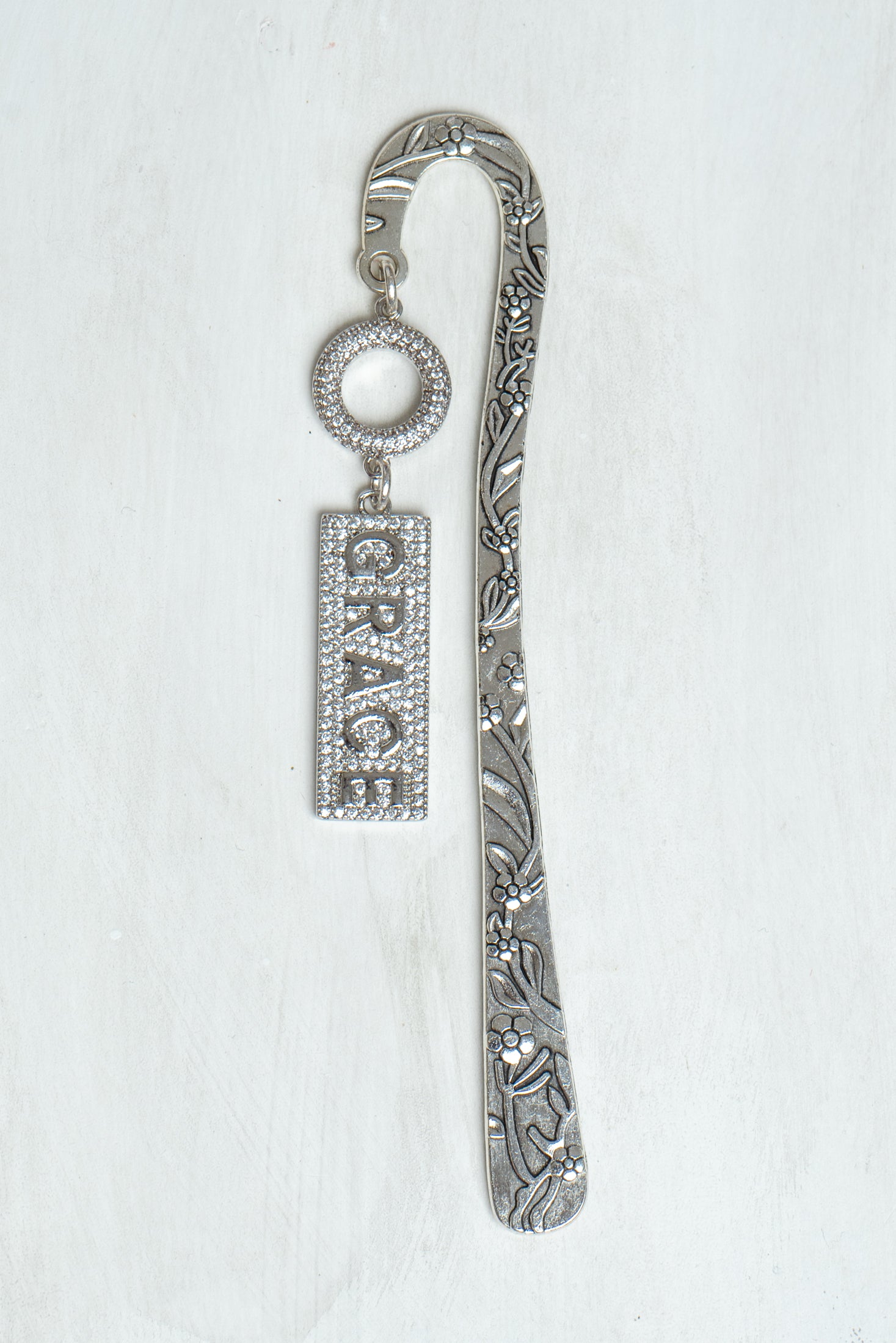 GRACE Custom Shepherd's Hook Metal Christian Bookmark with Pave Crystal