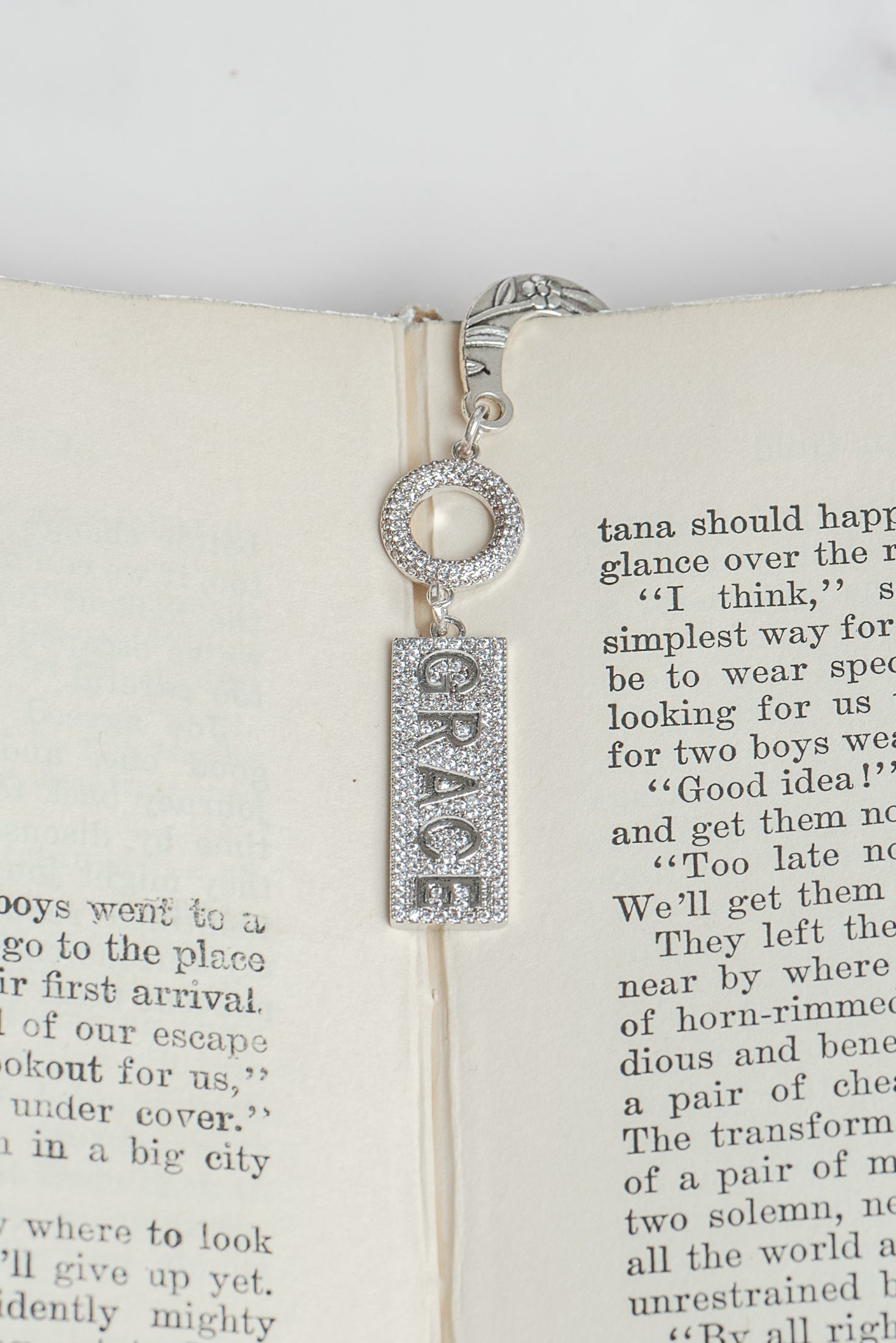 GRACE Custom Shepherd's Hook Metal Christian Bookmark with Pave Crystal