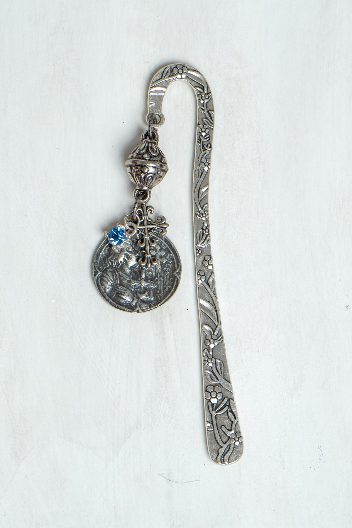 Joan of Arc Medal on Custom Silver Tone Metal Shepherd's Hook Bookmark