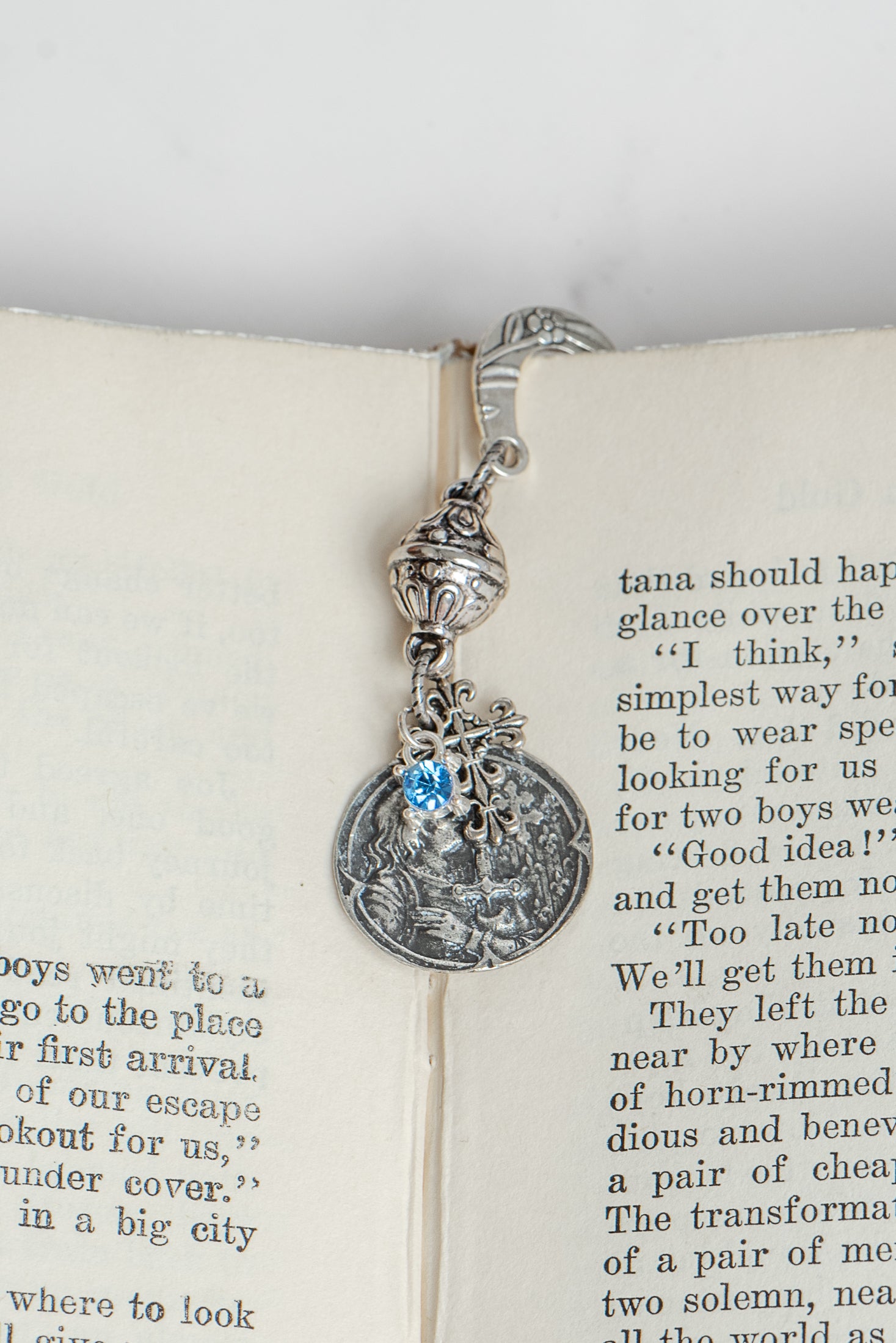 Joan of Arc Medal on Custom Silver Tone Metal Shepherd's Hook Bookmark
