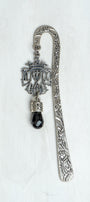 Crown Cross ND Filigree and Crystal Drop on Custom Silver Tone Metal Shepherd's Hook Bookmark