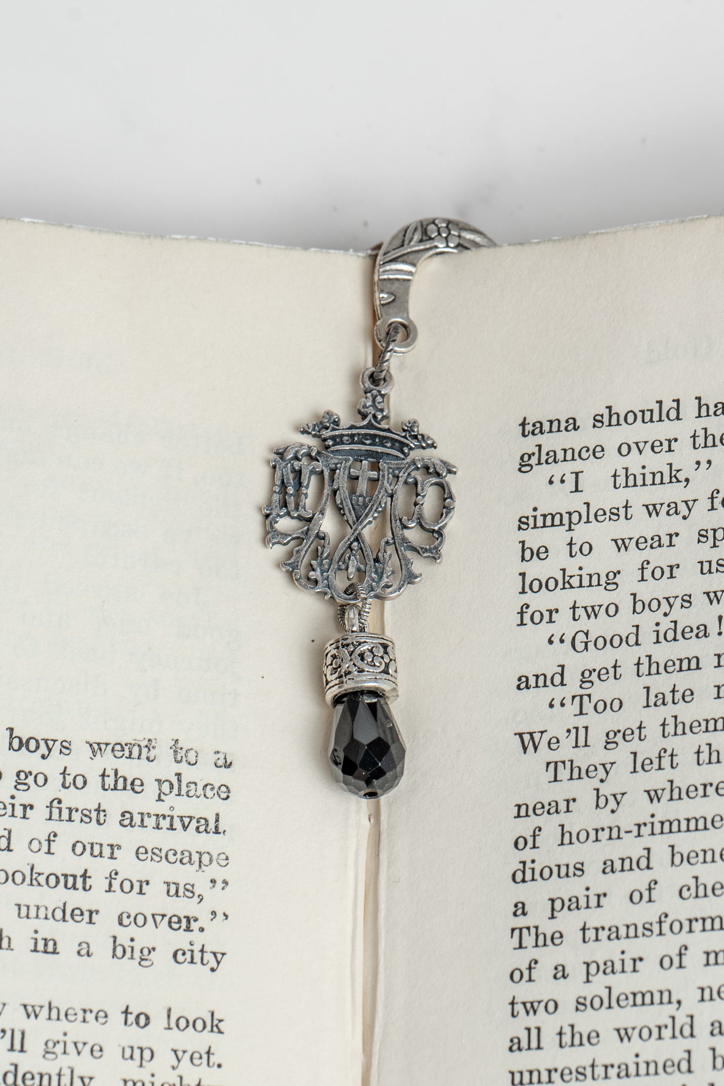 Crown Cross ND Filigree on Custom Silver Metal Shepherd's Hook Bookmark