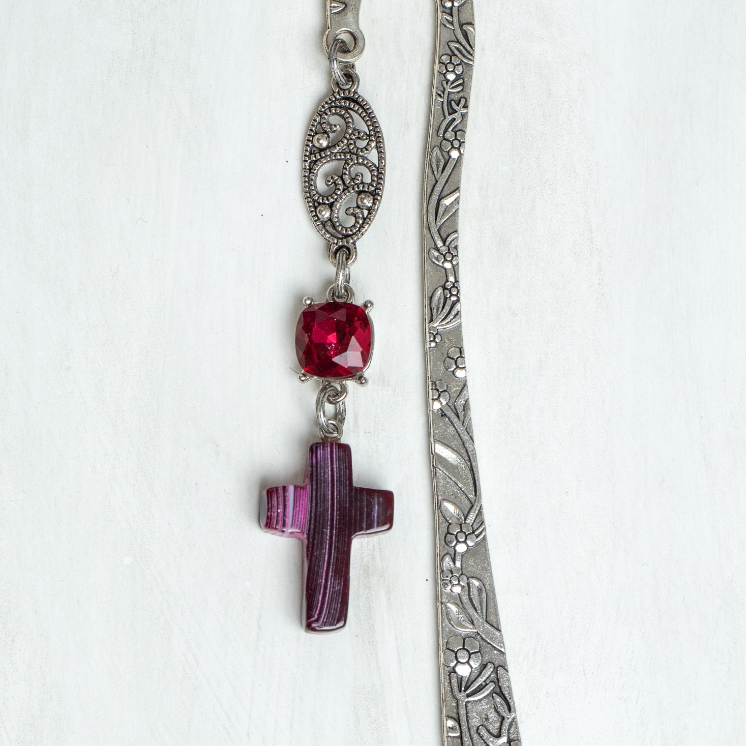 Agate Stone Cross on a Custom Shepherd's Hook Bookmark with Crystal Accents