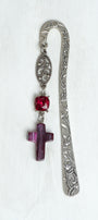 Agate Stone Cross on a Custom Shepherd's Hook Bookmark with Crystal Accents