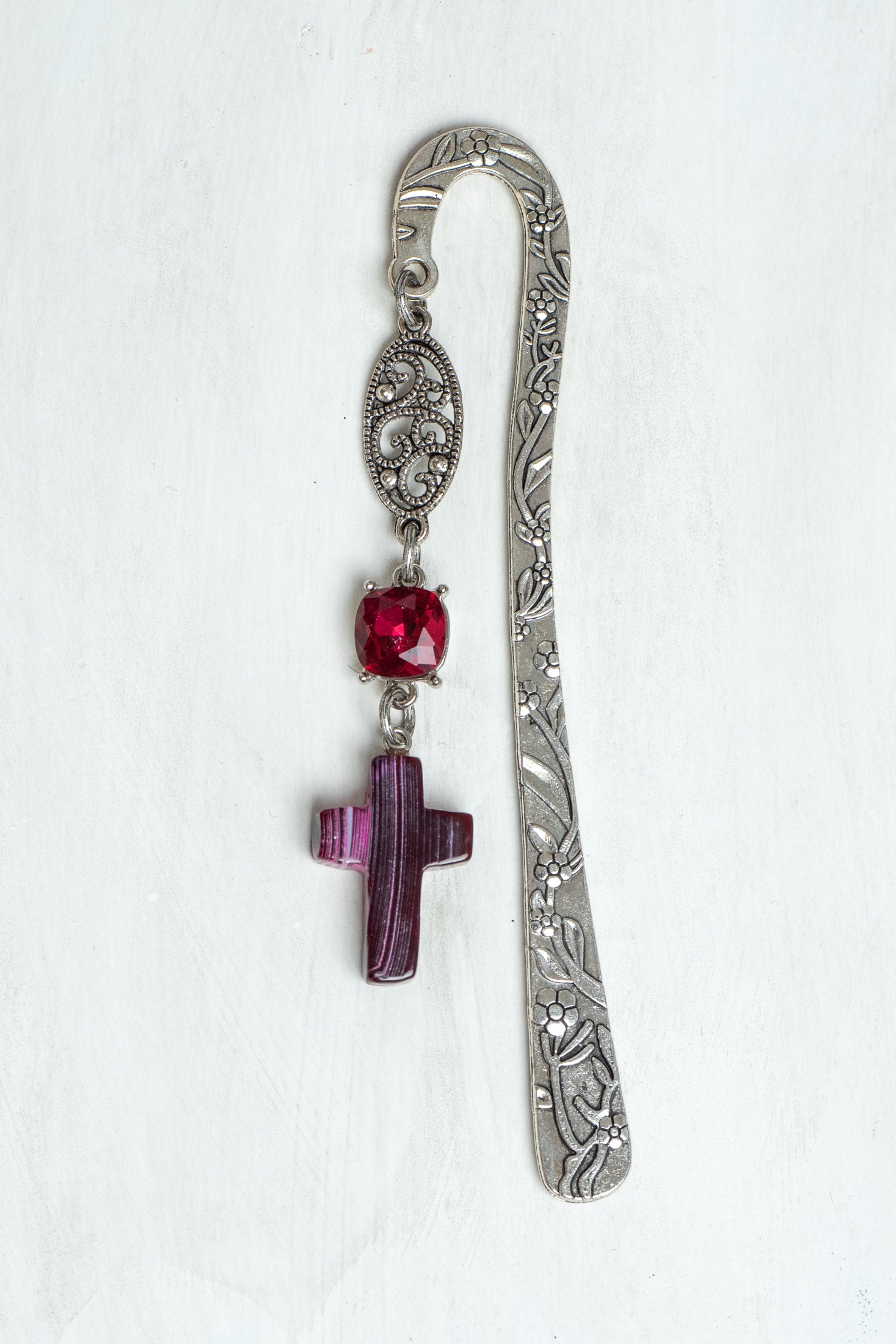 Agate Stone Cross on a Custom Shepherd's Hook Bookmark with Crystal Accents