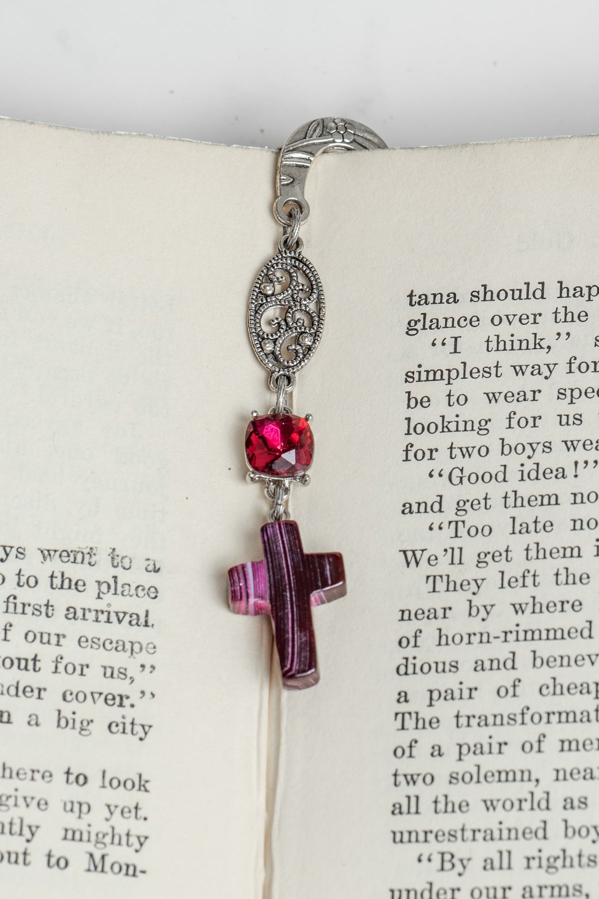 Agate Stone Cross on a Custom Shepherd's Hook Bookmark with Crystal Accents