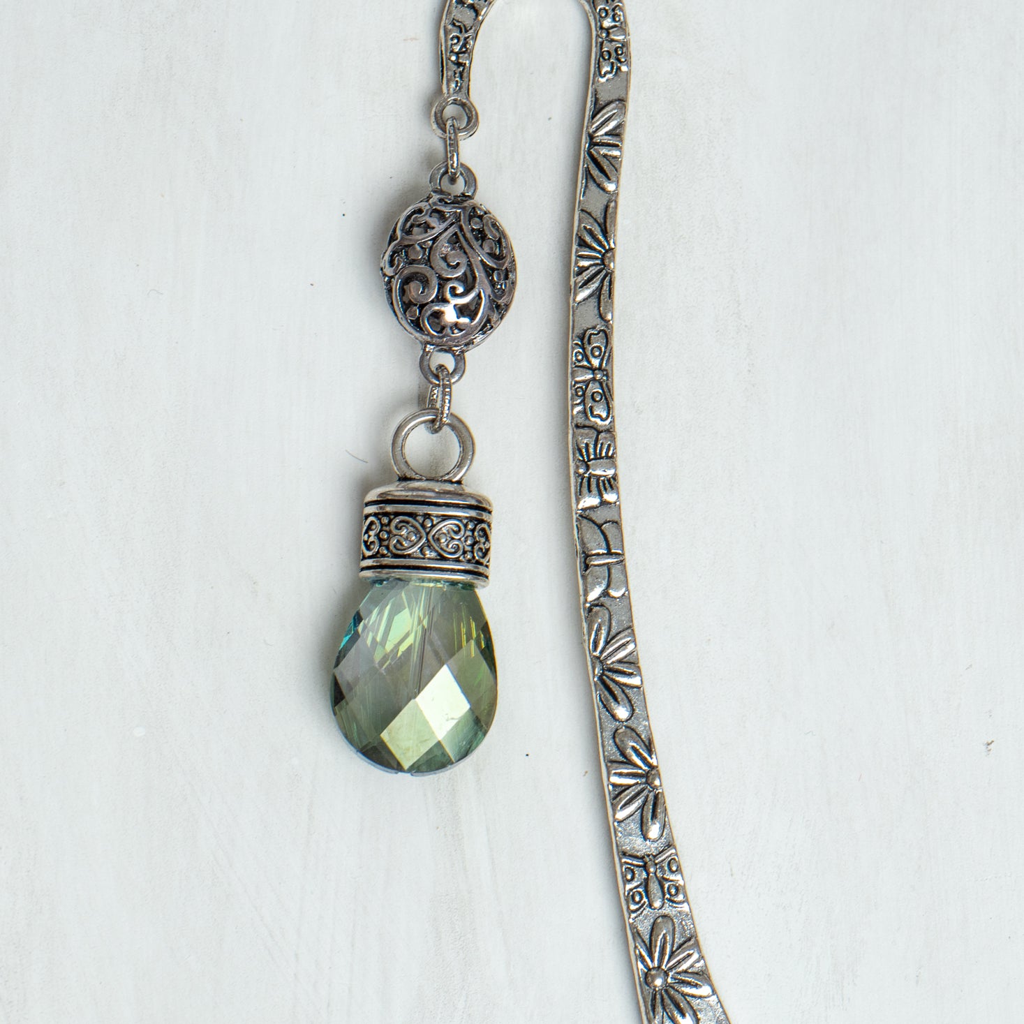 Maltese Cross and Large Crystal Drop on Custom Silver Tone Metal Shepherd's Hook Bookmark