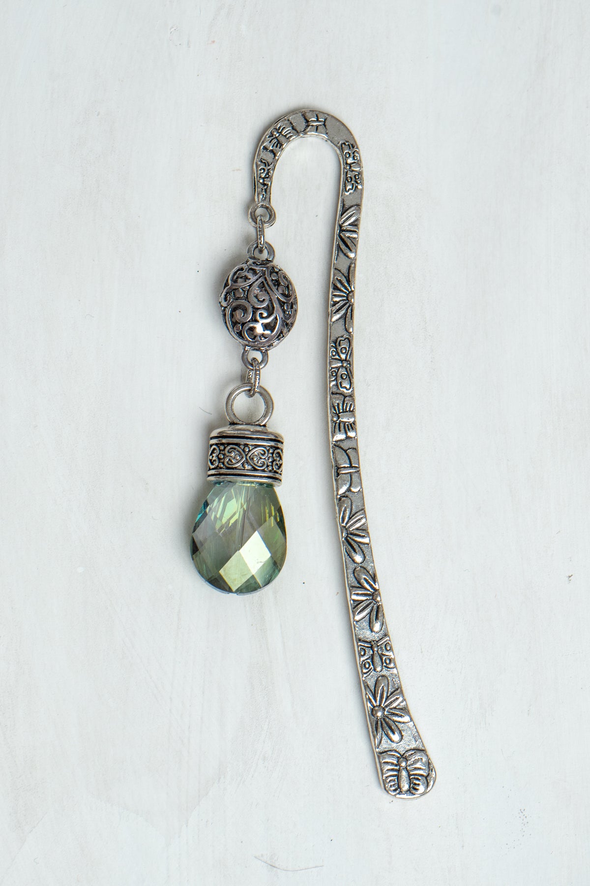 Maltese Cross and Large Crystal Drop on Custom Silver Tone Metal Shepherd's Hook Bookmark