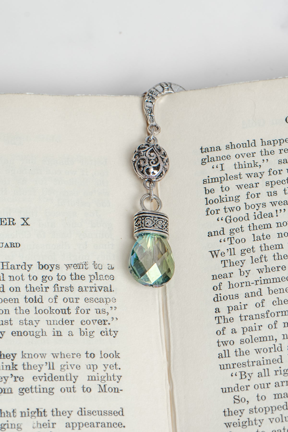 Maltese Cross and Large Crystal Drop on Custom Silver Tone Metal Shepherd's Hook Bookmark