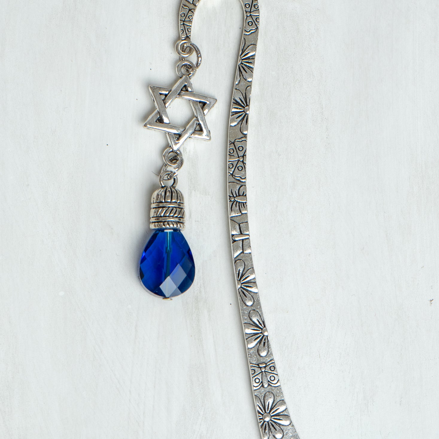 Star of David Drop and Blue Crystal Custom Silver Tone Metal Shepherd's Hook Bookmark (Copy)