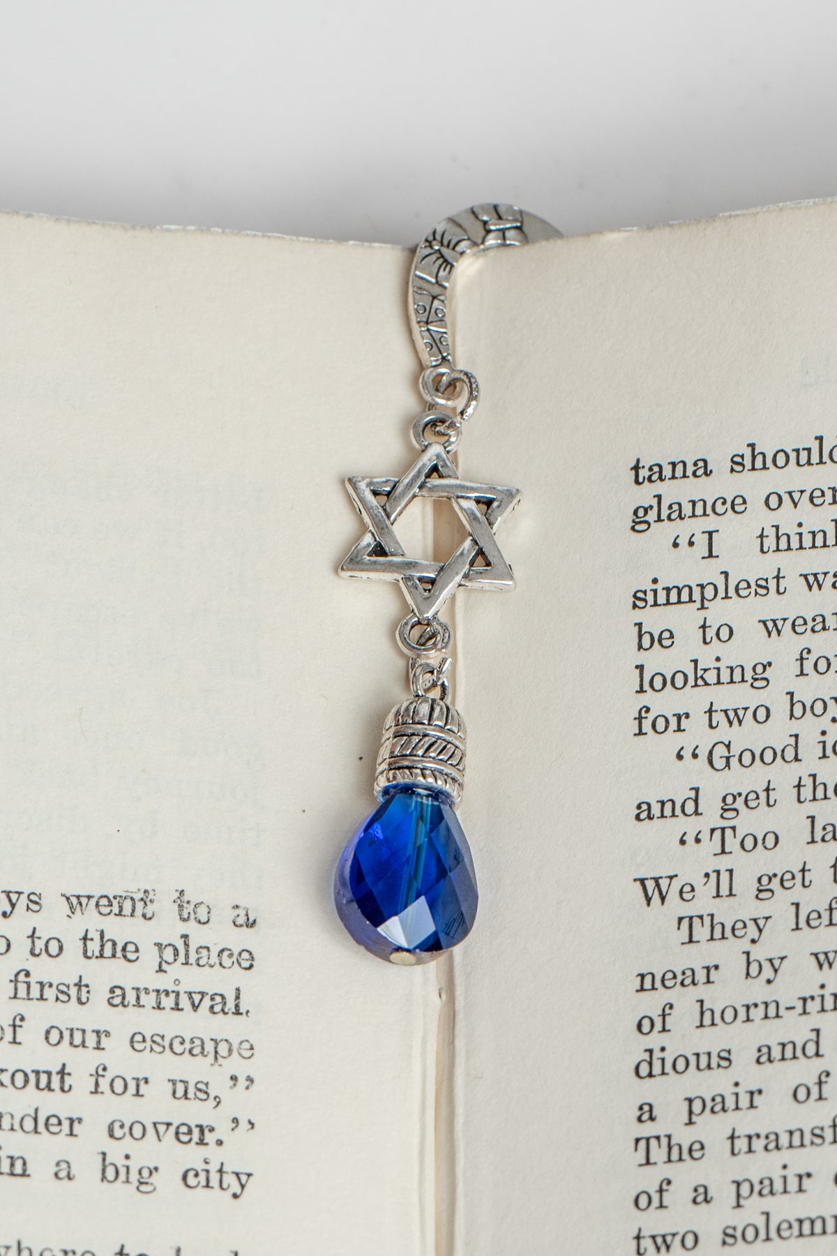 Star of David Drop and Blue Crystal Custom Silver Tone Metal Shepherd's Hook Bookmark (Copy)