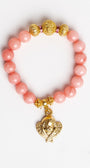 Peach Pink Quartz & Gold Angel Cherub Stretch Bracelet