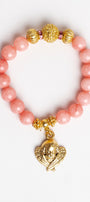 Peach Pink Quartz & Gold Angel Cherub Stretch Bracelet