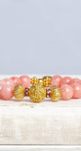Peach Pink Quartz & Gold Angel Cherub Stretch Bracelet