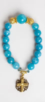 Amazonite Stone Stretch Bracelet with Gold Plated Beads and Charms of a Cross and HOPE