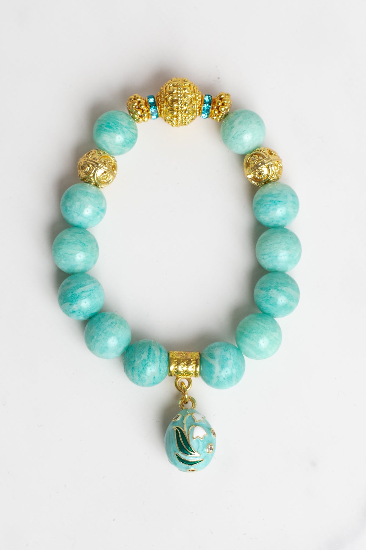 Amazonite & Aqua Cloisonné Egg Renaissance Stone Stretch Bracelet