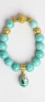 Amazonite Stone Stretch Bracelet with Gold Plated Beads and Cloisinette Floral Egg Charm