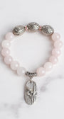 Rose Quartz Stretch Bracelet with Italian Style Silver Beads and a Tulip Charm