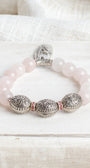 Rose Quartz Stretch Bracelet with Italian Style Silver Beads and a Tulip Charm