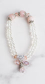 Crystal Quartz and Pink Opal Stretch Bracelet with Crystal Pink Drops and Silver Tone Accents