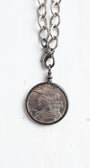 Antique Silver French Coin Replica Pendant on a Chunky Silver Over Bronze Chain Necklace