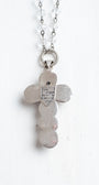 Ornate Pearl Sterling Silver Renaissance Christian Cross Pendant on a Crystal Rosary Chain Necklace