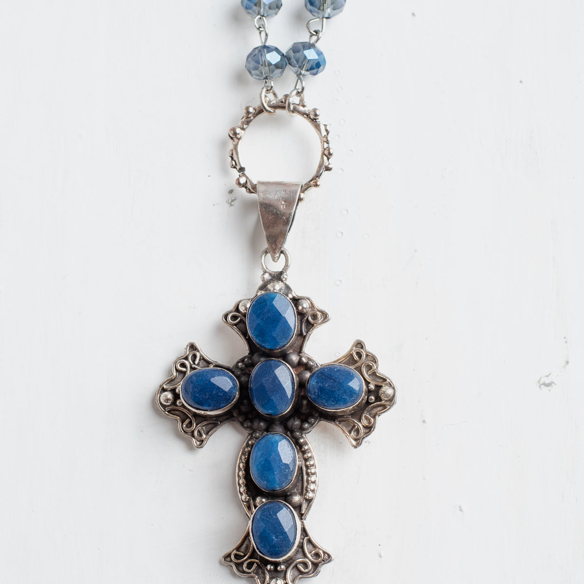 Sterling Silver Sapphire “May the Lord Be with You” Cross Statement Necklace