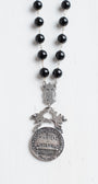 French Vintage Silver Plated Round and Filigree Pendant on a Black Onyx and Silver Rosary Chain Necklace