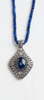Blue Quartz & Blue Jade Sterling Silver Filigree Pendant Necklace