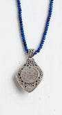 Bali Style Diamond Shaped Blue Quartz Filigree Pendant on Beaded Blue Jade Necklace