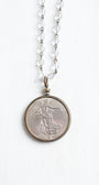 Antique Silver Dollar Coin Replica Bronze Bezel Pendant on a Bronze and Crystal Rosary Chain