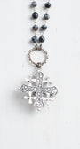 Vintage Sterling Silver Jerusalem Christian Cross Pendant on a Black Snowflake Obsidian Necklace