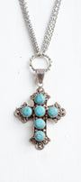 Southwestern Style Turquoise Sterling Silver Cross on a Triple Silver Chain Necklace