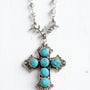 Southwestern Turquoise Sterling Silver Cross Pendant on a Crysal Rosary Chain Necklace
