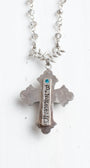 Ornate Turquoise Sterling Silver Christian Cross Pendant on a Crysal Rosary Chain Necklace