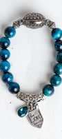Silver Italian Style Focal Bead and "The Lord Be With You" Charm on a Turquoise Tiger's Eye Stone Stretch Bracelet