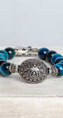Silver Italian Style Focal Bead and "The Lord Be With You" Charm on a Turquoise Tiger's Eye Stone Stretch Bracelet