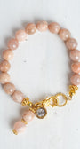 Faceted Peach Moonstone Bracelet with Swarovski Crystal and Gold Plated Accents
