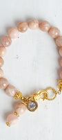 Faceted Peach Moonstone Bracelet with Swarovski Crystal and Gold Plated Accents