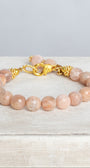 Faceted Peach Moonstone Bracelet with Swarovski Crystal and Gold Plated Accents