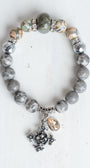 Gemtone Stretch Bracelet with Labradorite, Hemitite and Jasper Stones plus a Silver Cross Charm and Crystal