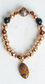 Gold Plated Hematite Stone Beads, Czech Crystal Beads and Agate Crop on a Unique Stretch Bracelet