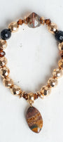 Gold Plated Hematite Stone Beads, Czech Crystal Beads and Agate Crop on a Unique Stretch Bracelet