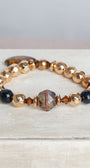 Gold Plated Hematite Stone Beads, Czech Crystal Beads and Agate Crop on a Unique Stretch Bracelet